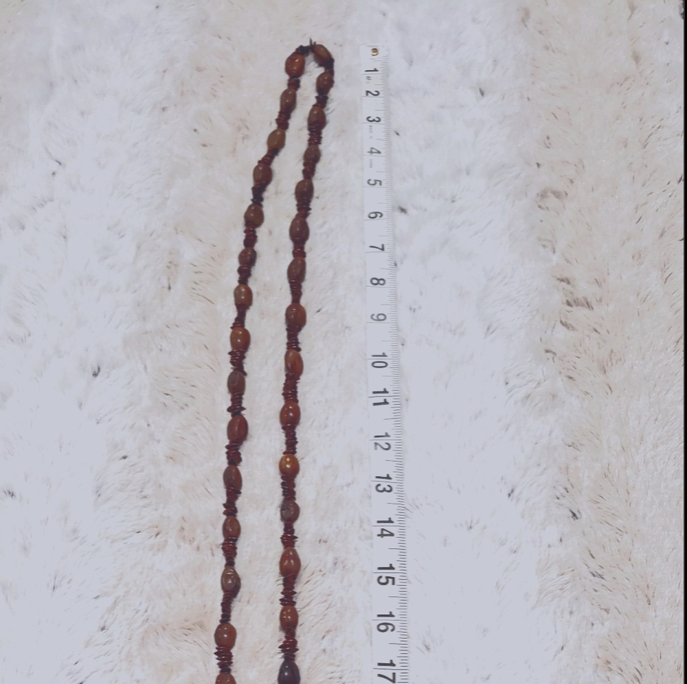 Vintage wood like plastic long necklace